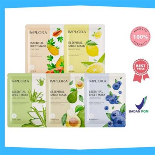 IMPLORA Essential Sheet Mask 25g | Masker Wajah